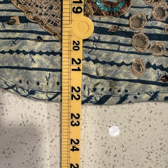 Chico’s Embroidered Sequin Jacket Blue Boho Tribal Linen Cotton Women 2 Large - Picture 8 of 8